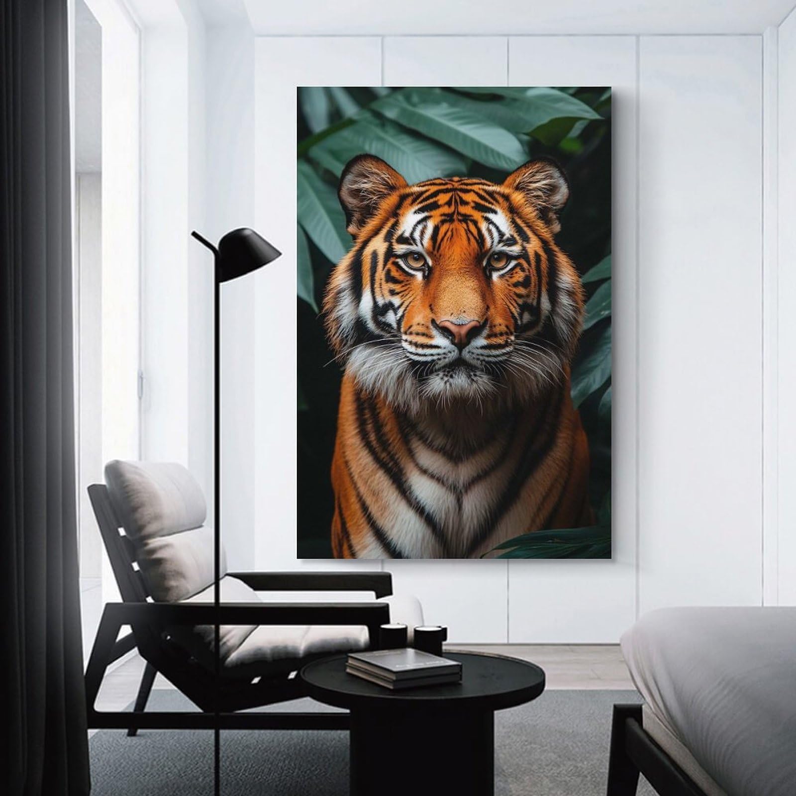 Junmoney Majestic Tiger Portrait in Lush Foliage Room Decor Wall Art, 24x36inch(60x90cm), for Office, Study Or Home Workspace, A Smart Decor Choice for Study Walls