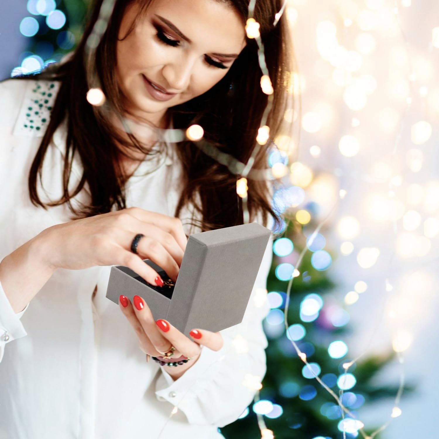 Coobbar Gift Box Necklace Earring Ring Box Gift Box,12 Pieces Square Cardboard Jewelry Gift Boxes,Cotton Filled Cardboard Paper Jewelry Box Gift Case (3.5x3.5x1.25 Inches) (Gray) - Image 5