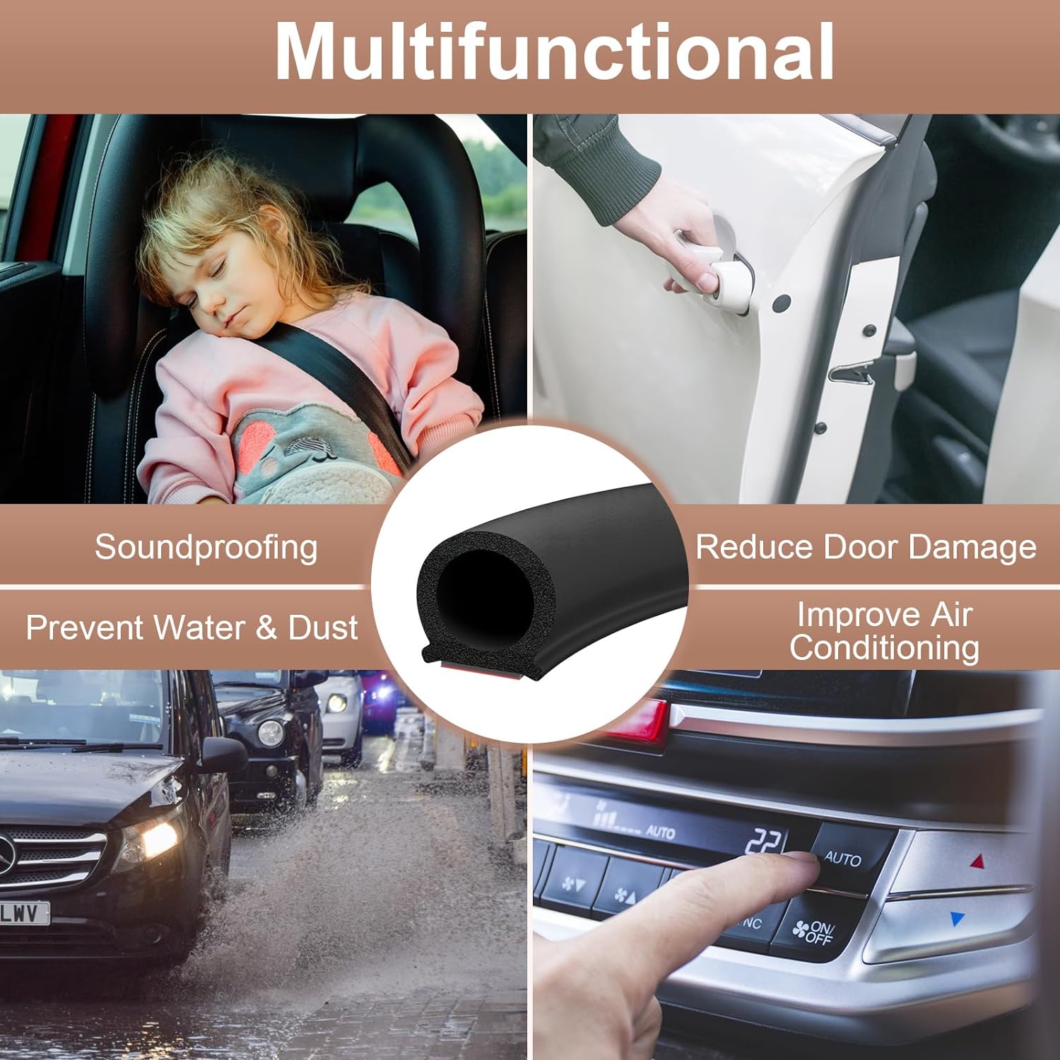 40 Ft Rubber Weather Stripping Door Seal, D Shaped Automotive Weather Stripping, Car Door Seal Strip, Self Adhesive Soundproofing Weatherstripping for Doors Windows Car Truck Auto RV