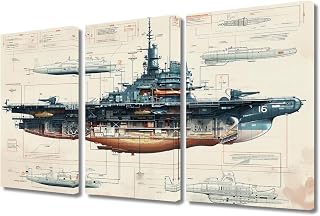 3 Panel Naval Aircraft Carrier Wall Decor Poster Naval Fleet Wall Decor for Bedroom Giclee Wooden Framed Gallery-Wrapped Ready to Hang (36"Wx24"H)