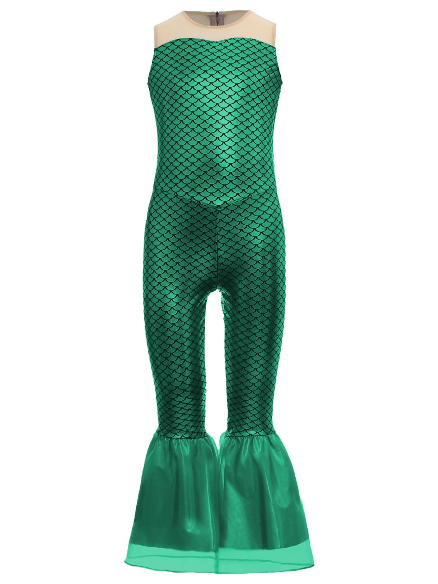 TiaoBug Mono De Sirena Sin Mangas Para Niña Con Estampado De Escamas De Pez Traje De Cuerpo Entero Con Pantalones Acampanados Jumpsuit Danza