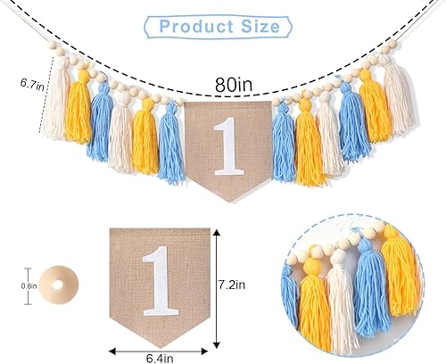 Miniatura 2 de Cartel de primer cumpleaños, tema de borla rosa para niña, decoración de fiesta de primer cumpleaños, telón de fondo de fotos, para colgar en la