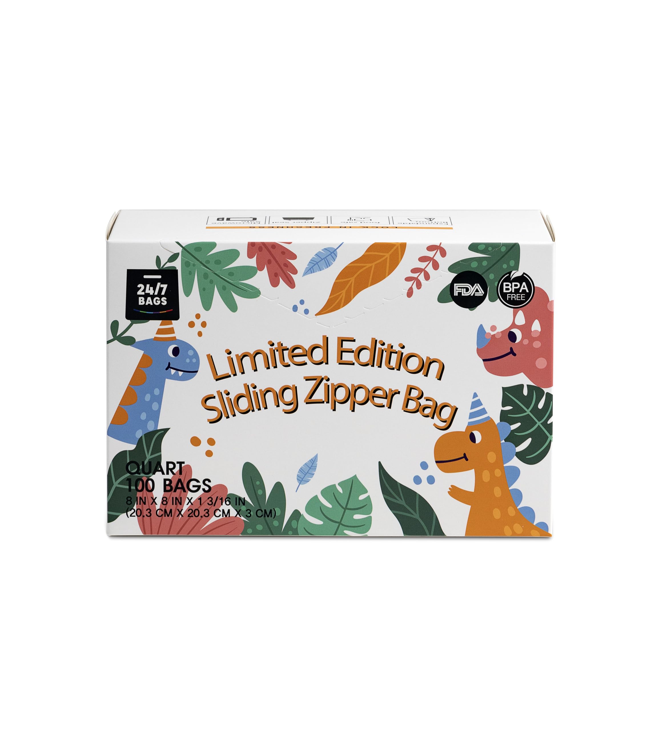 Quart Resealable Slider Food Storage Bags, 100 Count, Fun Designs, 4 Different Fun Patterns, Zero BPA, Lunch, Trips, Parties & More