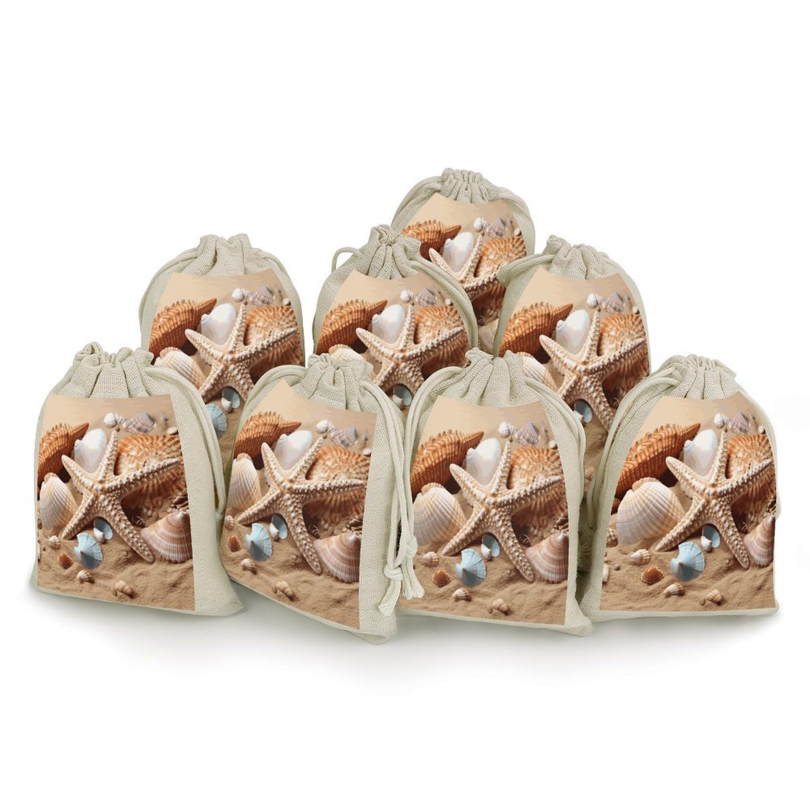 Adfgyerh Style Seashells Starfish Bags With Drawstring Reusable,Jewelry Bags 4.9 X 6.7 Inch, Set Of 8,Gift Bags For Party Wedding Storage Home Supplies