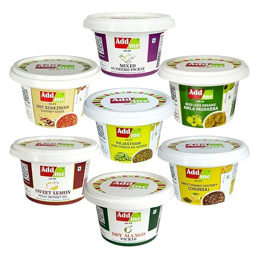 Combo Pack of 7 I Mango Pickle | Chunda Chutney | Amla Murabba | Rajasthani Hari Mirch ka achar | Sweet & Sour Lime Pickle | Mixed Pickle 50gm Each Trial Packs