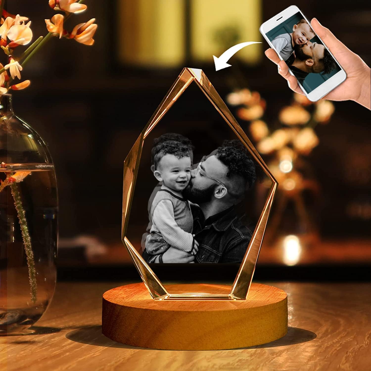 3D Crystal Photo Engraved Iceberg Crystals, Personalized Photo Gifts and Crystal Photo Customized with Your Picture, Father's Day Gifts, Anniversary, Pets, Unforgettable Gifts