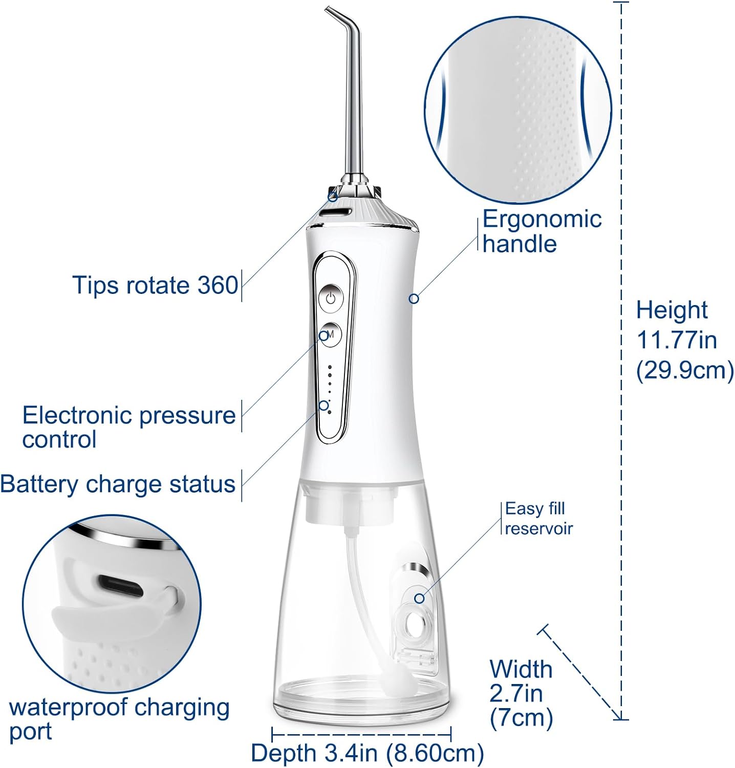 Water Dental Flosser Cordless for Teeth - AFROG 5 Modes Dental Oral Irrigator, Portable and Rechargeable IPX7 Waterproof Powerful Battery Life Water Teeth Cleaner Picks for Home Travel White