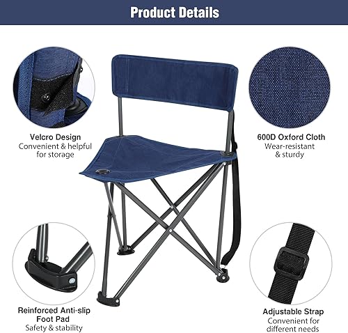 Miniatura 4 de REDCAMP Paquete de 2 sillas de campamento con trípode, plegables y ligeras, portátiles de 3 patas con respaldo, sillas pequeñas compactas para