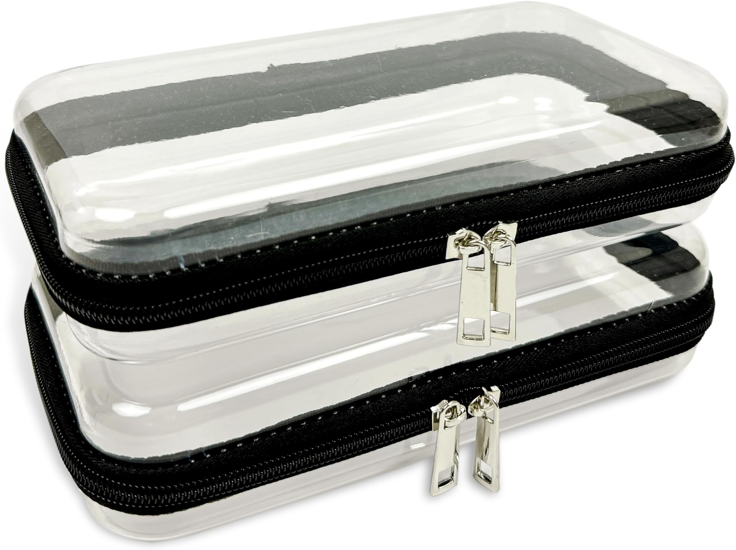Tidy PocketsTidy Pockets 2 Pack Small Clear Hard Shell Zipper Case, Waterproof Zippered Hard Pouch, Transparent Zip Case, Hard Sided Organizer for Travel Essentials - Black