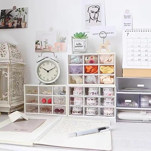 Miniatura 4 de Feadily Small Parts Organizer 9 Drawer Desktop Storage Box with Clear Drawers White 2 Pack