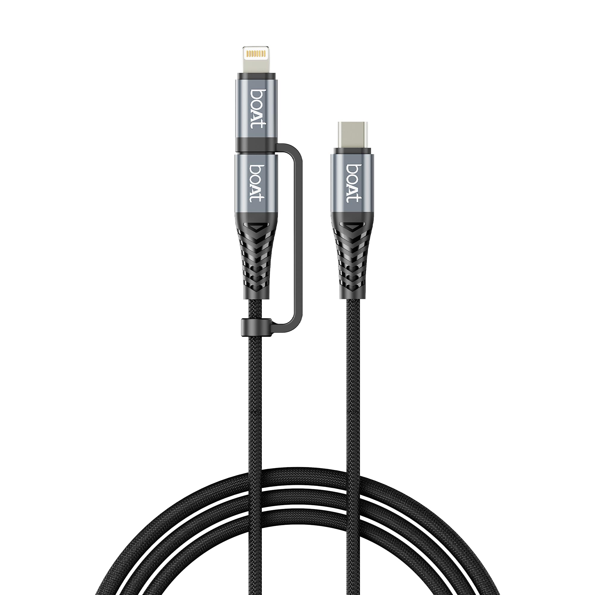 boAt FlexiCharge 250 Cable with 2-in-1 Connectivity Type-C to Type-C + Lightning Cable; 60W/3A PD Fast Charging, 480 Mbps Data Sync, 1.2 m (3.9 ft),10000+ Bends Lifespan, Nylon Braided (Carbon Black)-image-16