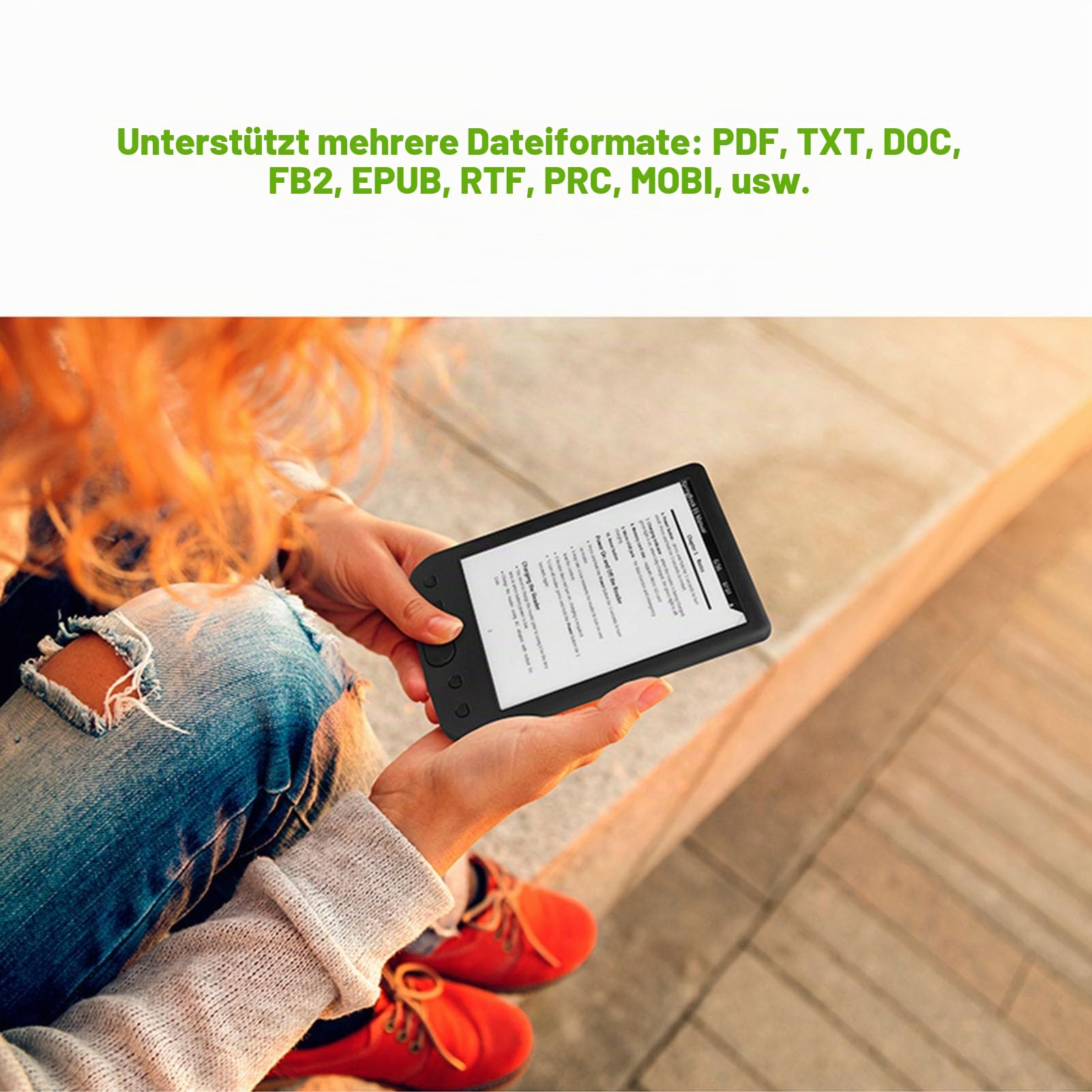 E Book Reader 6 Zoll, Blendfreier und Augenfreundlicher E Reader mit HD Touchscreen, E Ink Technologie, Integriertem 8 GB ROM und 32 GB TF Kartenerweiterung