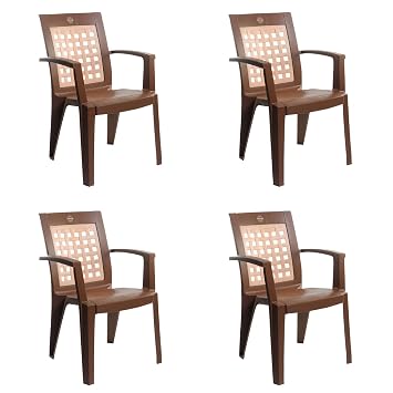 Cello Impact Set of 4 Chairs (Sandalwood Brown) | Strong and Durable | Easy to Clean | Chair for Living Room, Bed Room, Kitchen, Office Room, Outdoor | 3 Years Warranty