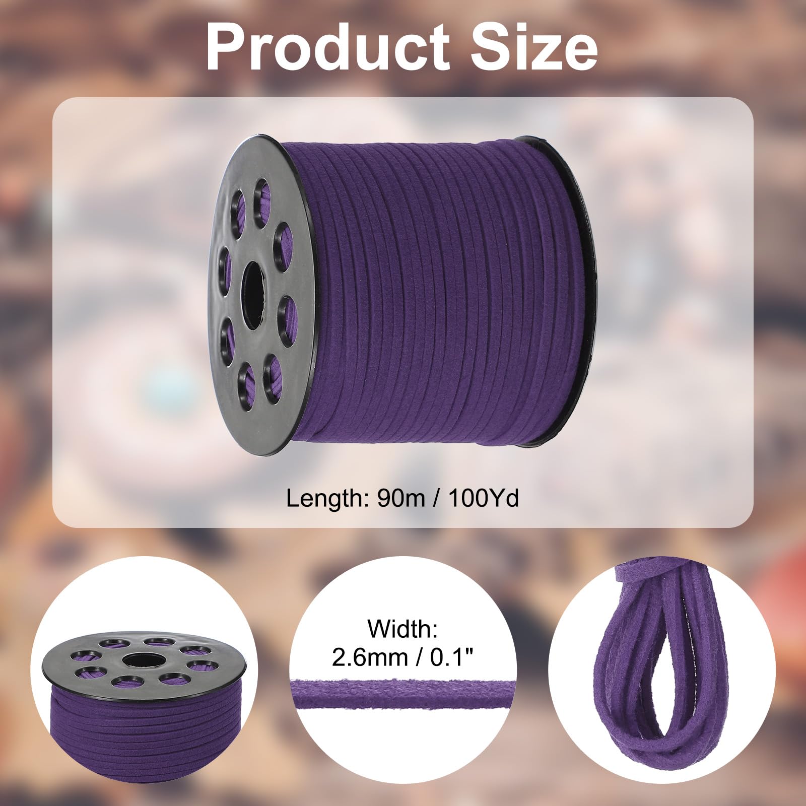 PATIKIL 100 Yards x 2.6mm Faux Suede Leather Cord, Leather Lace String for Bracelet Necklace Beading Making DIY Crafts, Dark Purple - Image 2