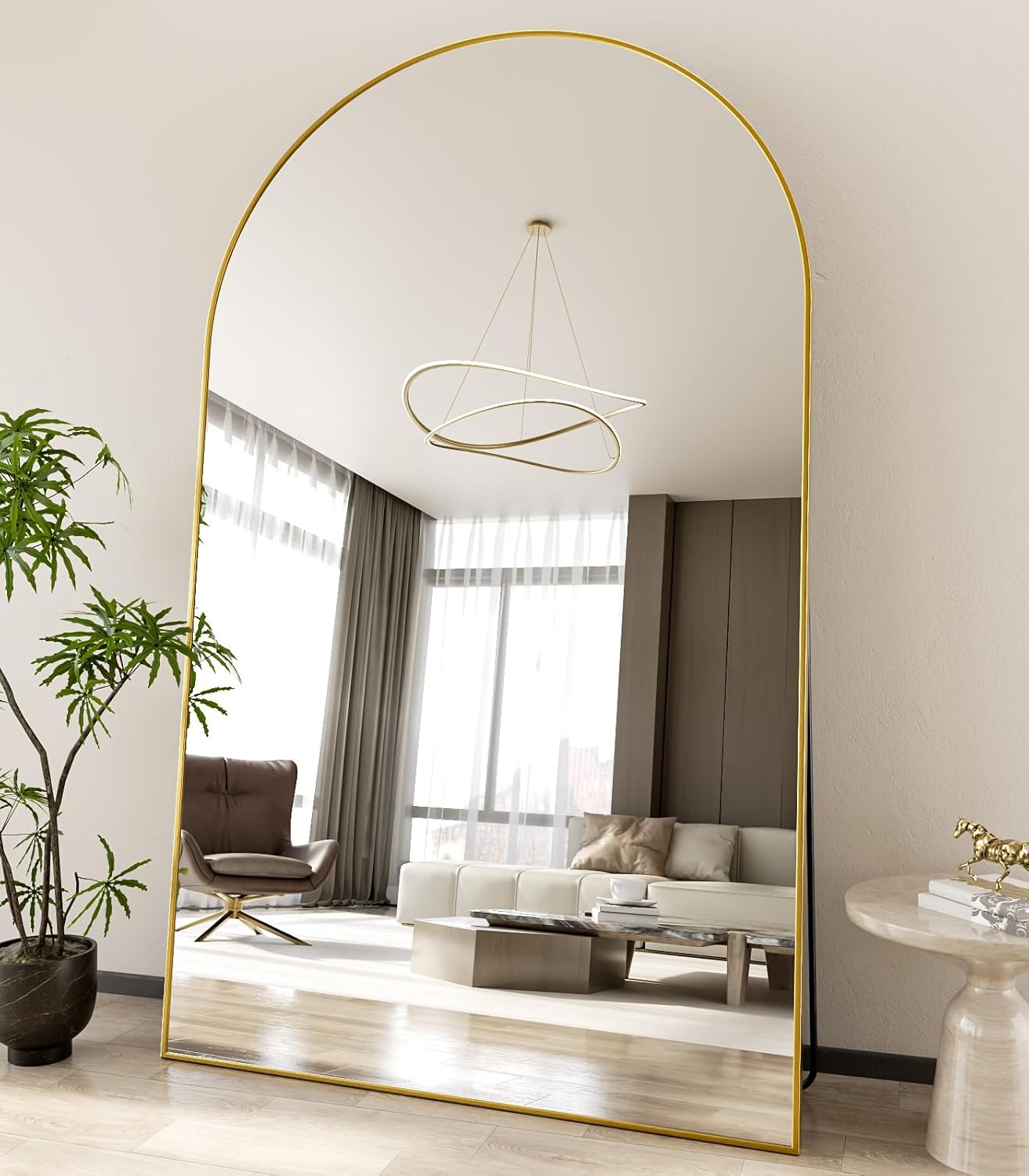 Koonmi 46"x76" Arched Full Length Mirror, Gold Large Floor Mirror with Aluminum Alloy Frame, Standing Hanging or Leaning Wall-Mounted Full Body Mirror for Living Room and Bedroom