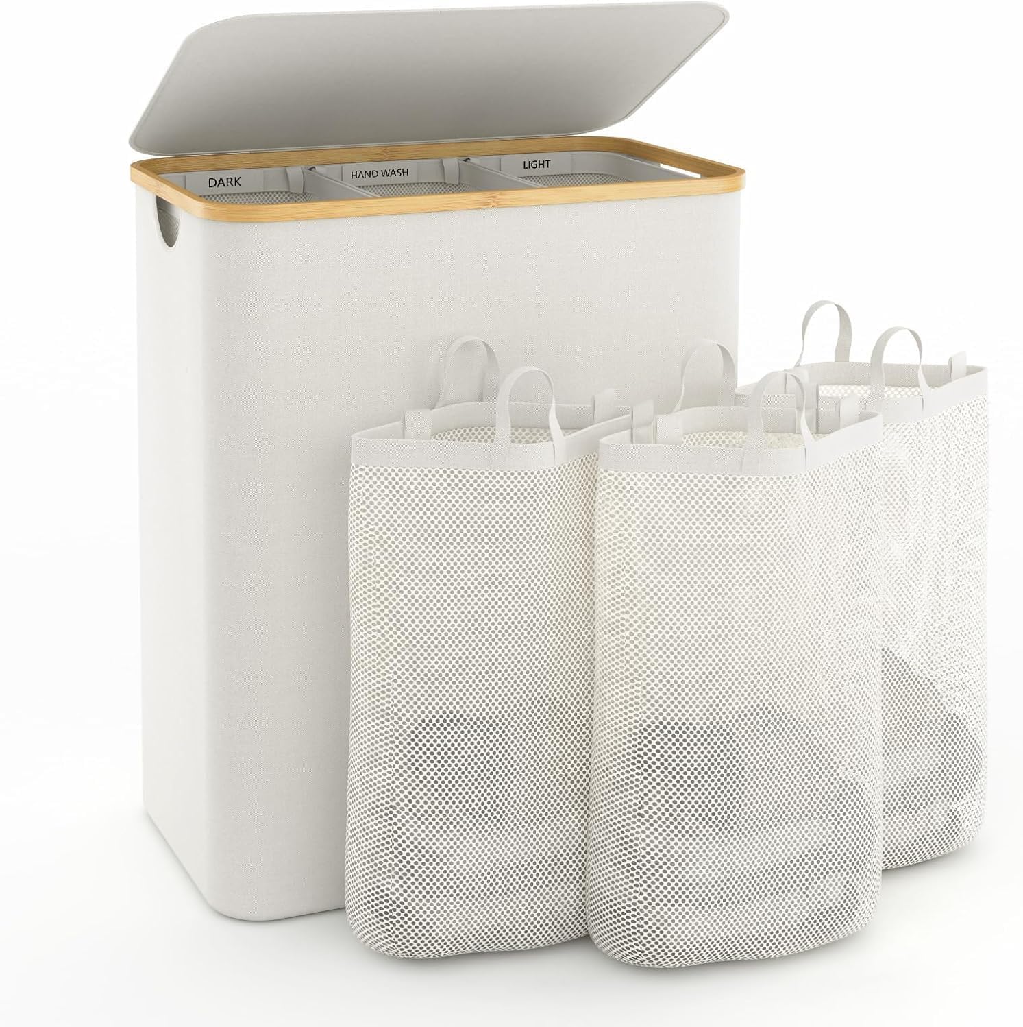 Hampers for Laundry Basket with Lid, 160L Extra Large Laundry Hamper 3 Section Dirty Clothes Hampers for Laundry Divided Laundry Basket Organizer for Bedroom,Laundry Room, Dirty Clothing Hamper, Beige