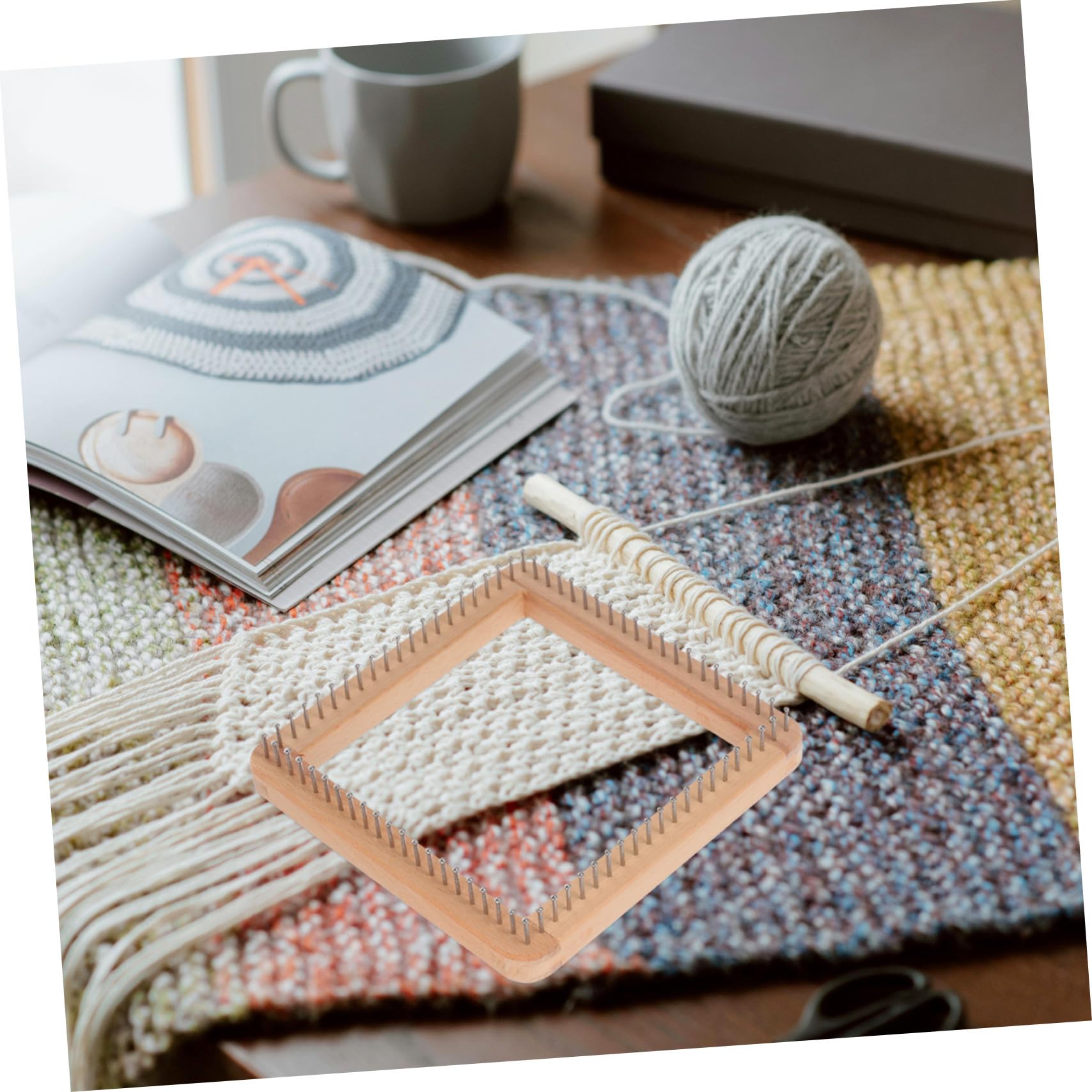 Herramienta de Telar de Madera para Tejer Manual DIY Tabla Cuadrada para Bufandas Gorros Chales y Mantas Máquina de Tejer Artesanal Versátil y Duradera