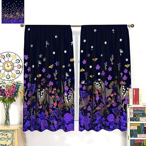 Miniatura 258 de Retro 70s Floral Blackout Window Curtains, Watercolor Flower Plant Rustic Modern Style Pattern Window Drapes, for Bedroom Living Room 42x45in 2