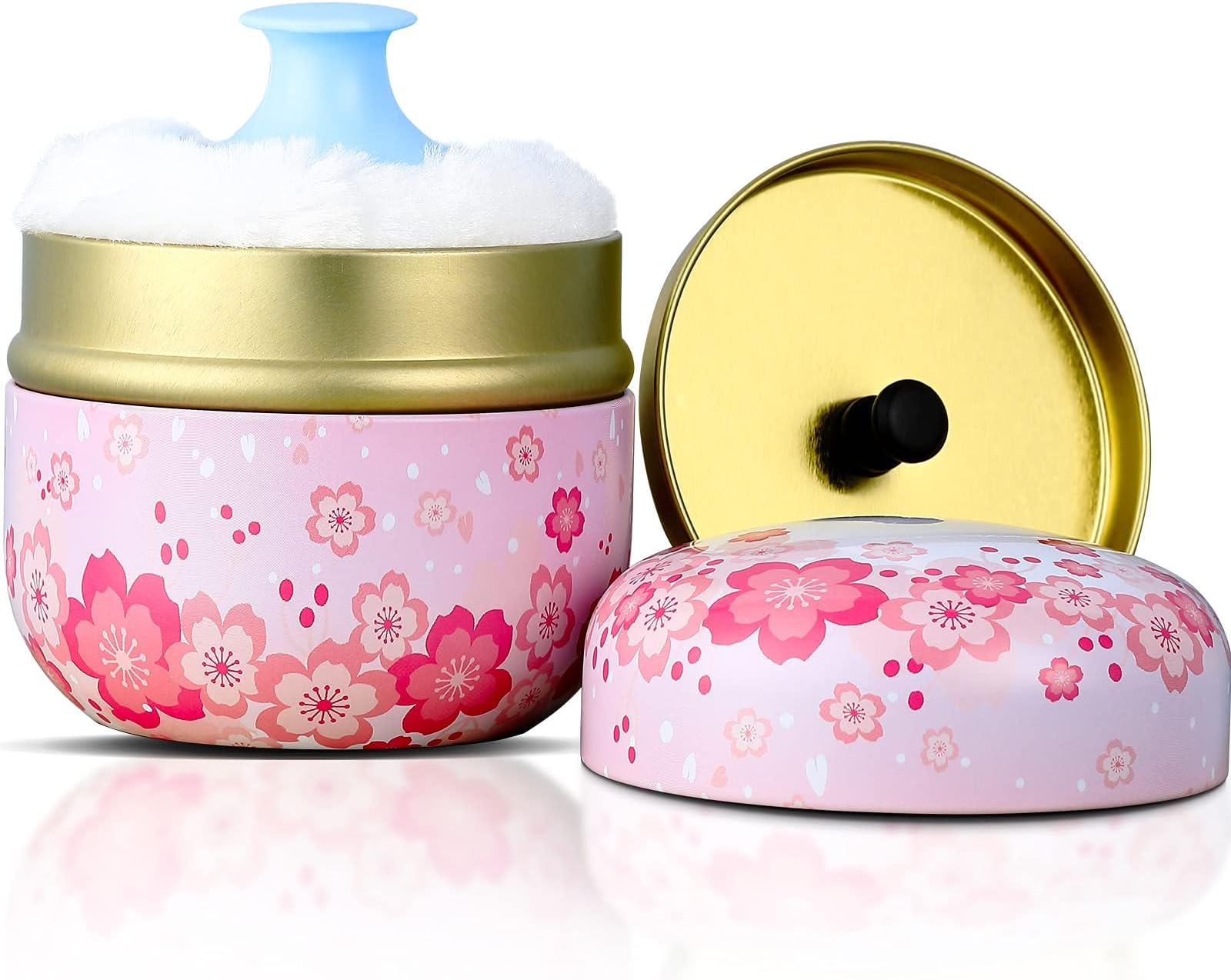 KASTWAVE Baby Powder Puff with Handle, Makeup Powder Puff with Container, Body Powder Case with Powder Puff and Container, Tea Canister for Baby and Adult Body Talcum Powder Tea Box (Pink)
