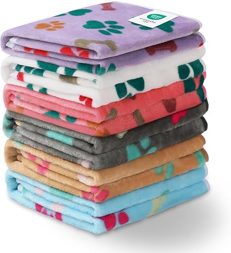 Luciphia 1 paquete de 6 mantas para perros y gatos, manta de forro polar suave y esponjosa para mascotas, diseño cálido y lindo estampado de Hueso