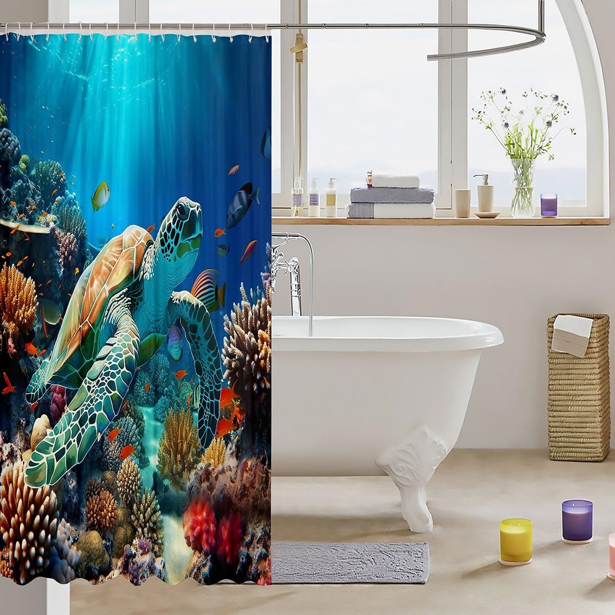 Feelyou Sea Turtle Bath Curtain Ocean Shower Curtain for Kids Waterproof image 3