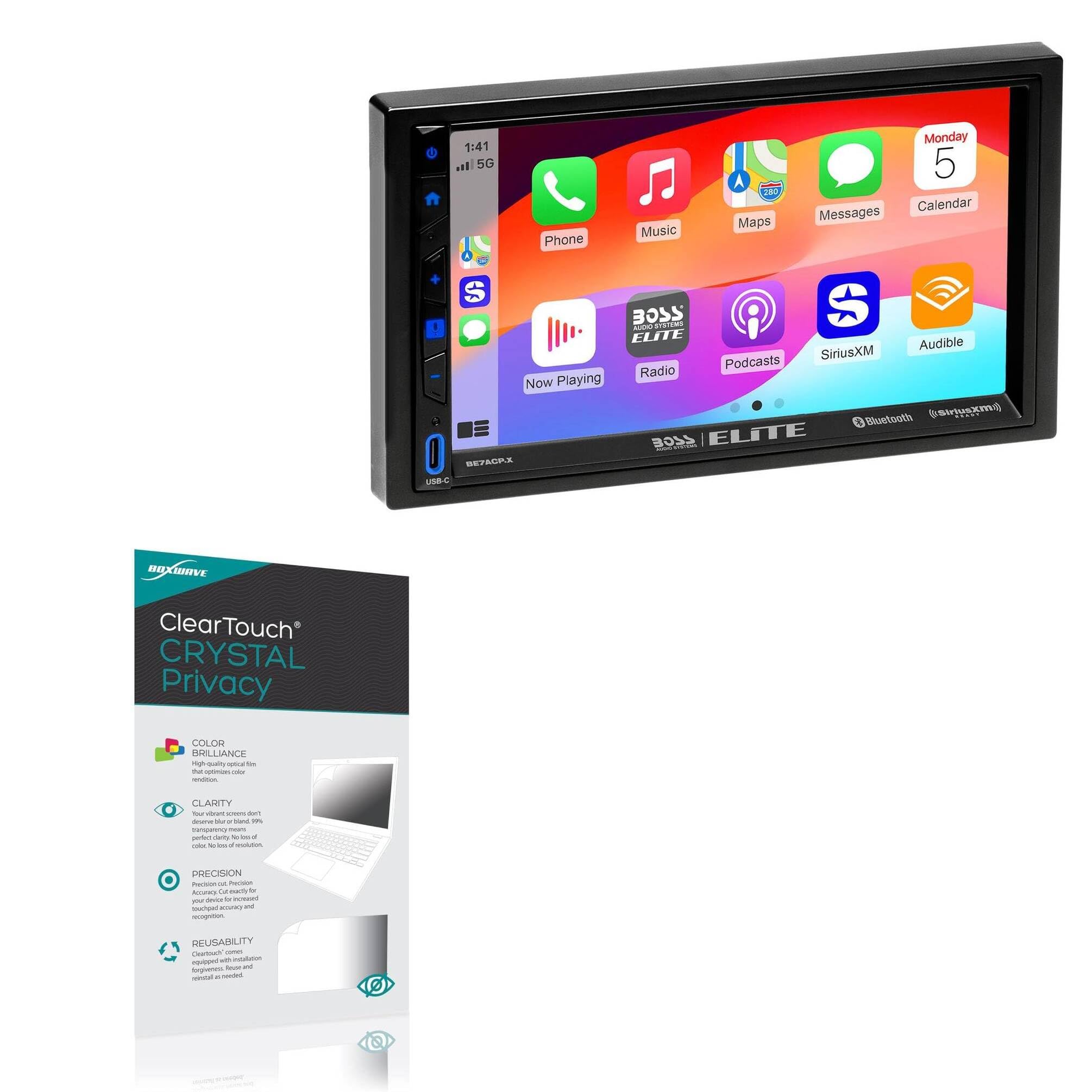 BoxWave Screen Protector Compatible with BOSS Audio Elite BE7ACP.X - ClearTouch Crystal Privacy (2-Pack), Privacy Screen Protector Flexible Film Clear