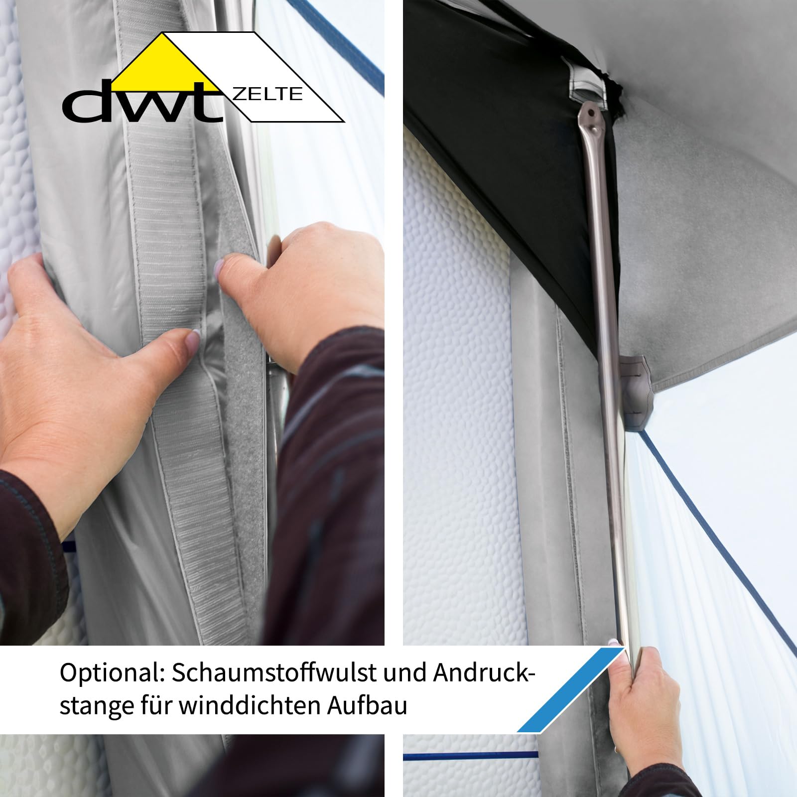 DWT Wohnwagen Vorzelt Fortuna II - 250 x 280 cm - Reisezelt grau mit Abspannmaterial und Tragetasche