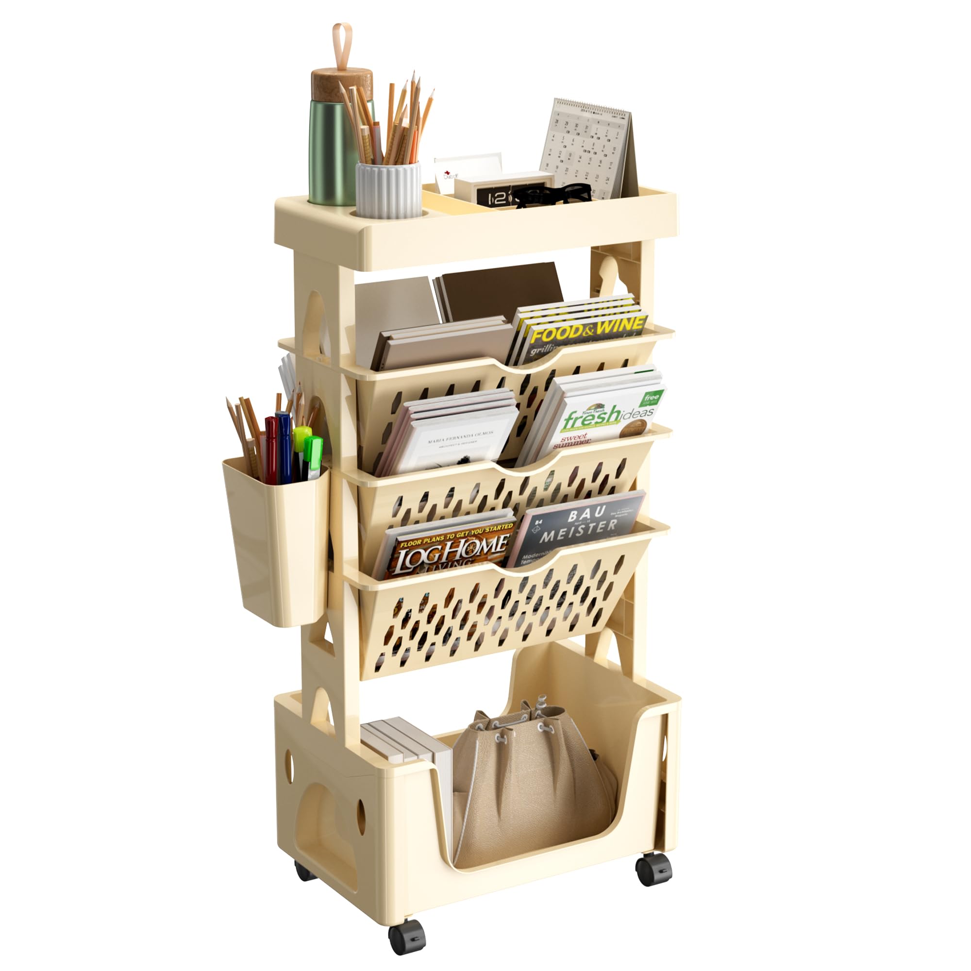 Carrito Rodante De 5 Niveles, Carrito Utilitario Con Ruedas Con Cerradura Estanteria Abierta De 6 Niveles Y Estanteria Estanteria Con 3 Cajones