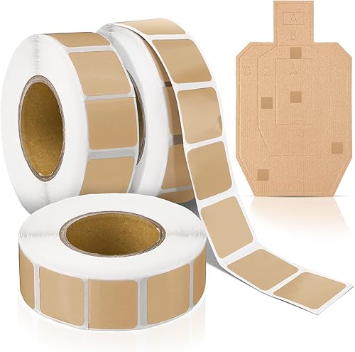 Fuutreo 3000 piezas3 rollos de calcomanías cuadradas autoadhesivas para objetivos de 0.85 pulgadas, color marrón para práctica de campo de tiro,