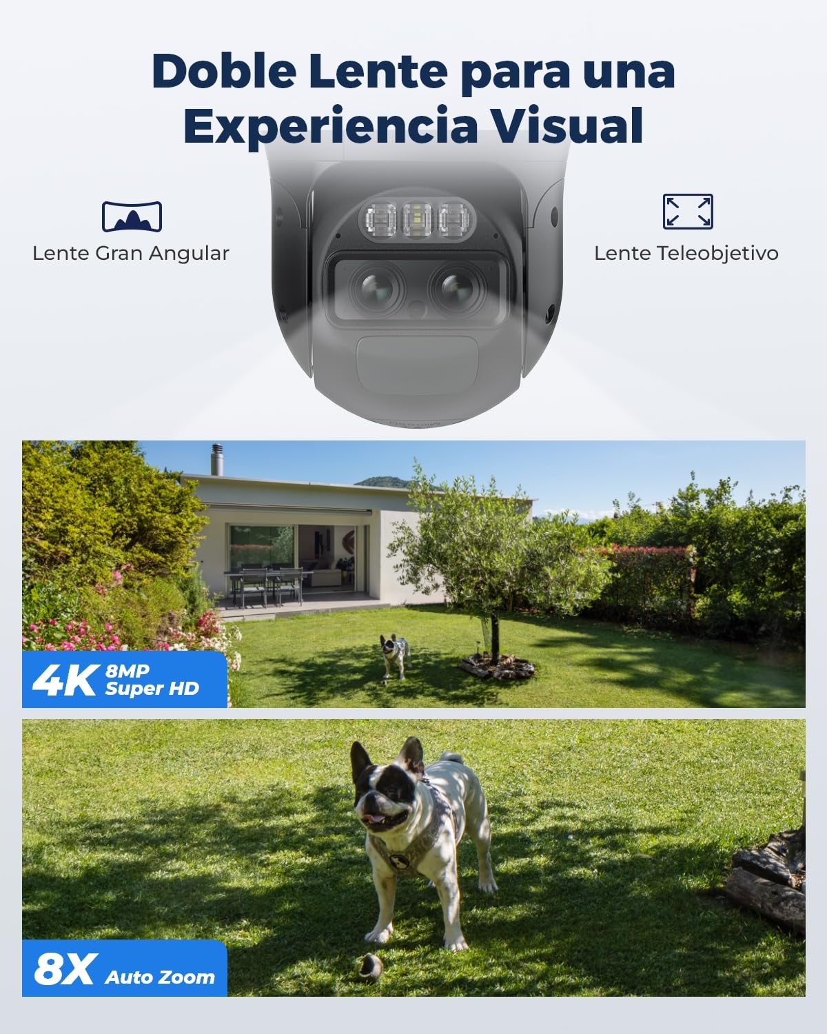 Reolink 4K 360° PTZ Camara Vigilancia Exterior, Auto-Tracking & Doble Lente | 8MP Camara Solar Inalambrica, 8× Zoom, 2,4/5 GHz WiFi 6, Detección Smart, Visión Nocturna en Color, TrackMix + Panel Solar