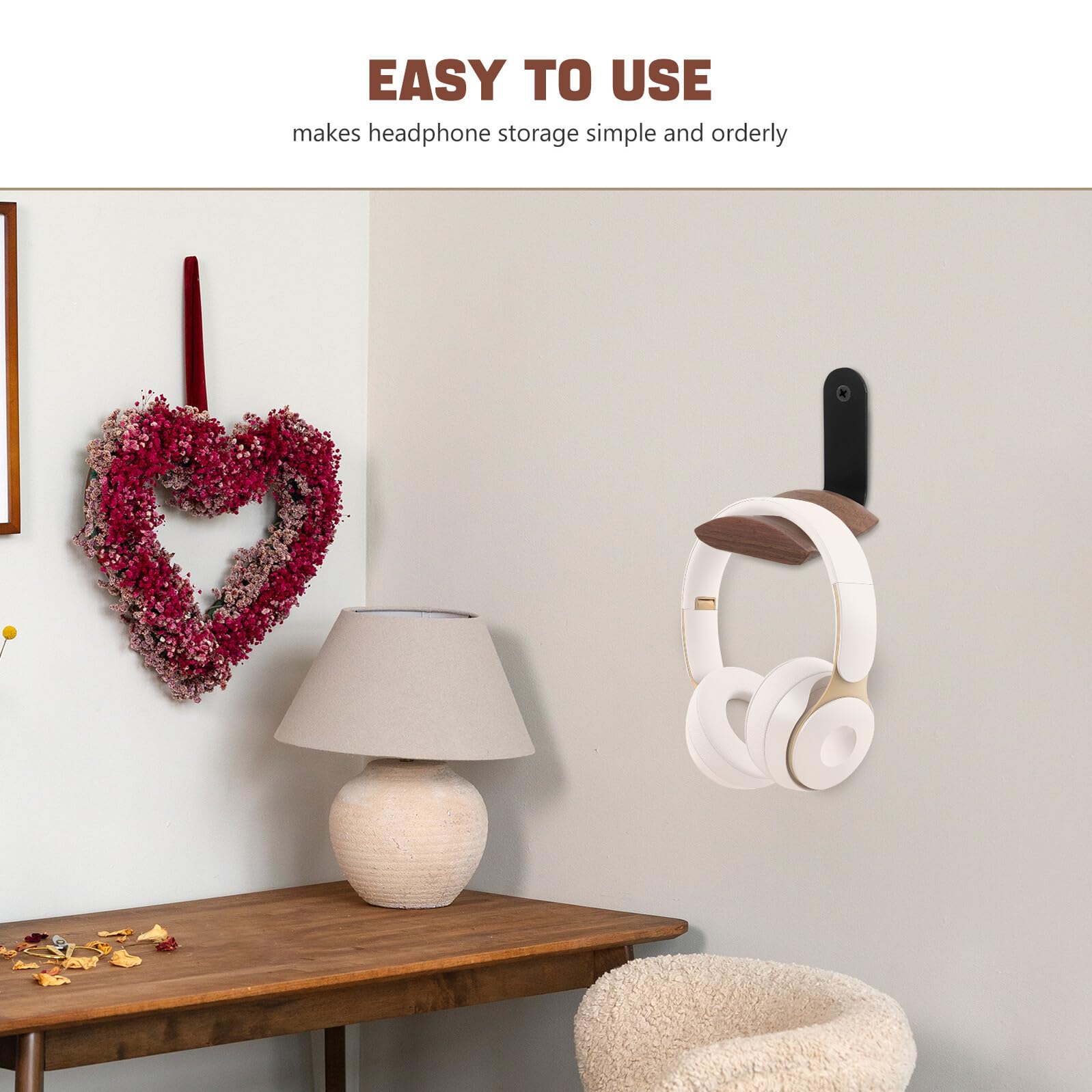 Soporte para Auriculares de Madera de Nogal Montaje Pared Gancho para Cascos Gaming y Oficina Organizador Compacto para Espacios Pequeños