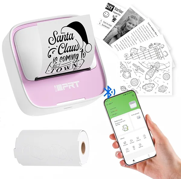 iDPRT Portable Mini Thermal Sticker Printer, Bluetooth Inkless Printers with 1 Roll Sticker Paper, Sticker Machine for Notes, Journal, DIY, Label Printing, Compatible with iOS & Android Phon