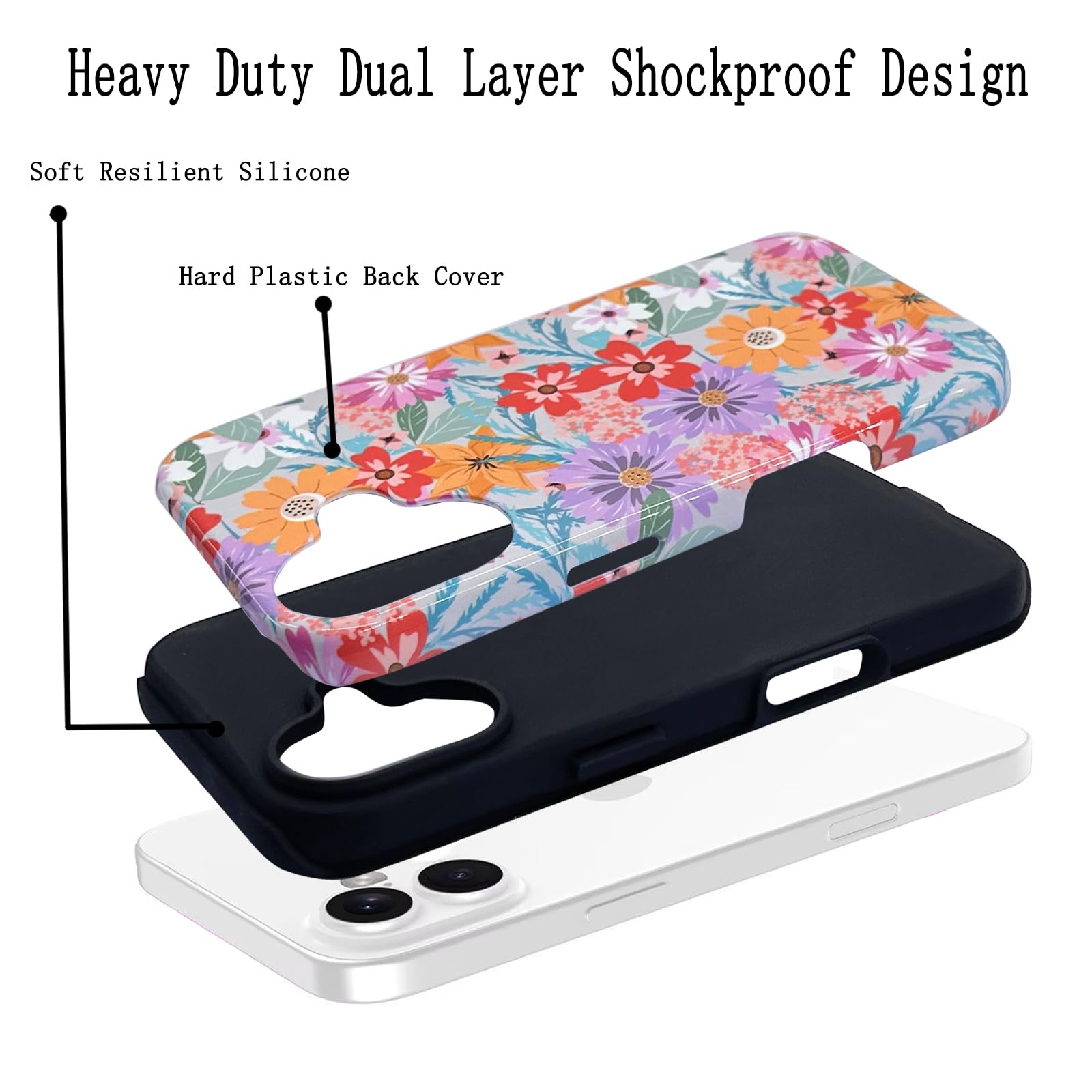 J.west Floral Funda Compatible con iPhone 15 Pro Max, Diseño de TPU Suave, Patrón de Flores Lindo a Prueba de Golpes Funda Protectora Bumper de Teléfono para Mujeres y Niñas