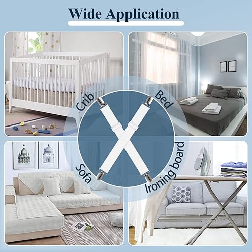 Miniatura 9 de Sopito Correas para sábanas, 8+2 piezas resistentes elásticos para sábanas, tirantes de colchones, cortos+ largos, blanco y negro