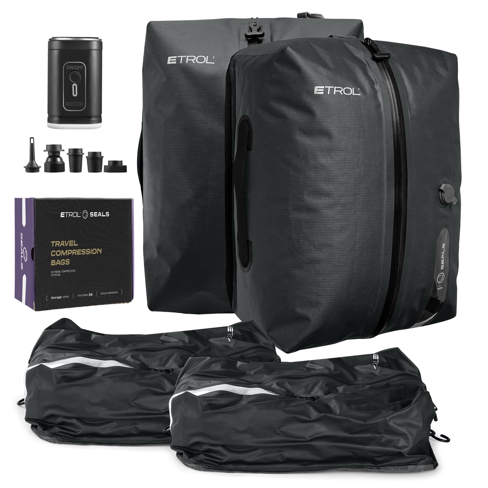 TPU-Vakuumbeutel für Reisen, wiederverwendbarer Kompressionsbeutel aus 70D-Nylon mit wasserdichtem IP67-Reißverschluss, Kompressions-Packwürfel für Kleidung(Grau, 2 Stück + Pumpe)