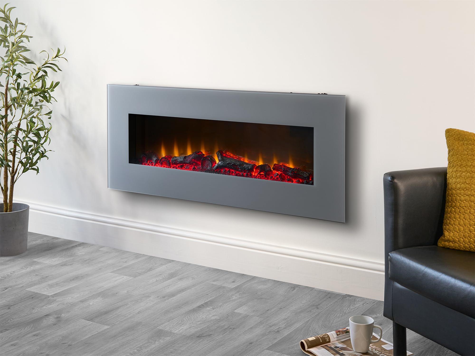 Sureflame WM-9505 Elektrischer Wandkamin mit Fernbedienung in Grau, 107 cm