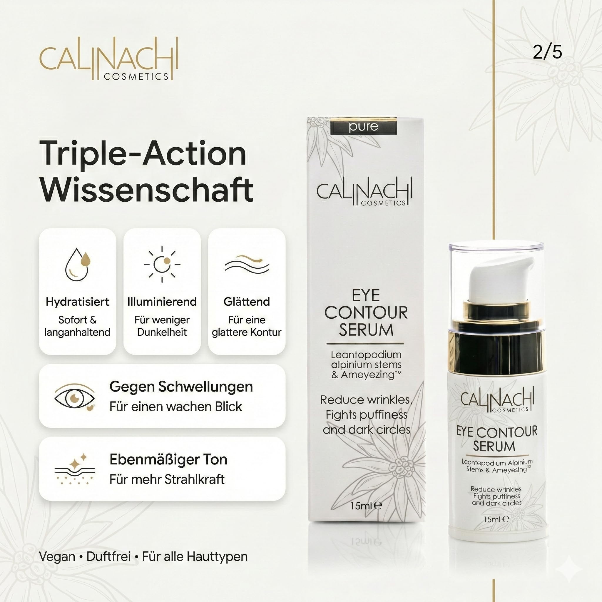 CALINACHI Anti-Aging Set Tagescreme Nachtcreme Augenserum SPF 30 | 3-Schritte Anti-Aging Routine für Tag, Nacht und Augenpartie mit Matrixyl Synthe’6, Q10, Hyaluron und AMEYEZING