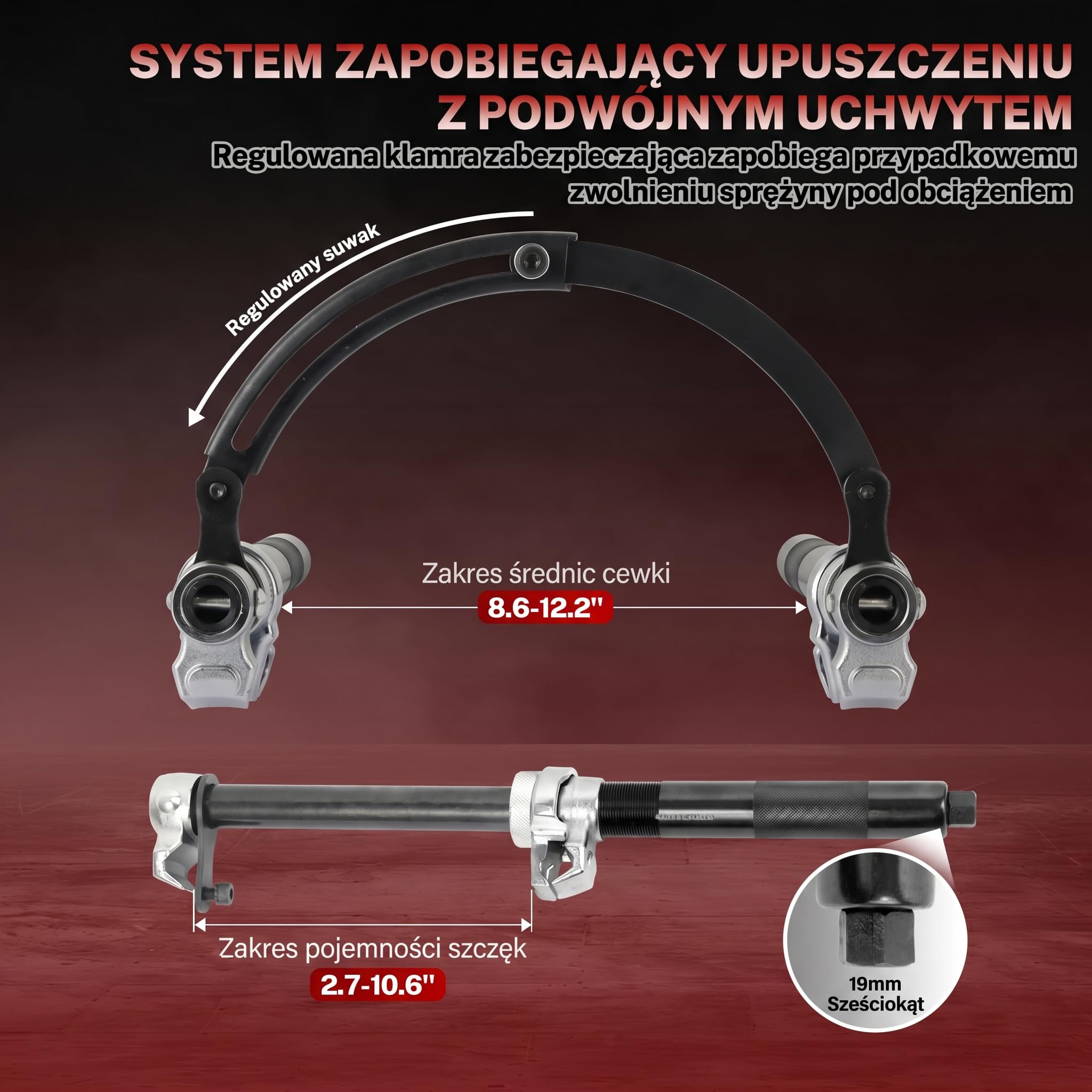 BILITOOLS Ściągacz do sprężyny amortyzatorów | 2-częściowy Wzmocniony Zestaw do Kolumn MacPhersona z Bezpiecznymi Szczękami i Uchwytem | Maks. Obciążenie 1200 kg
