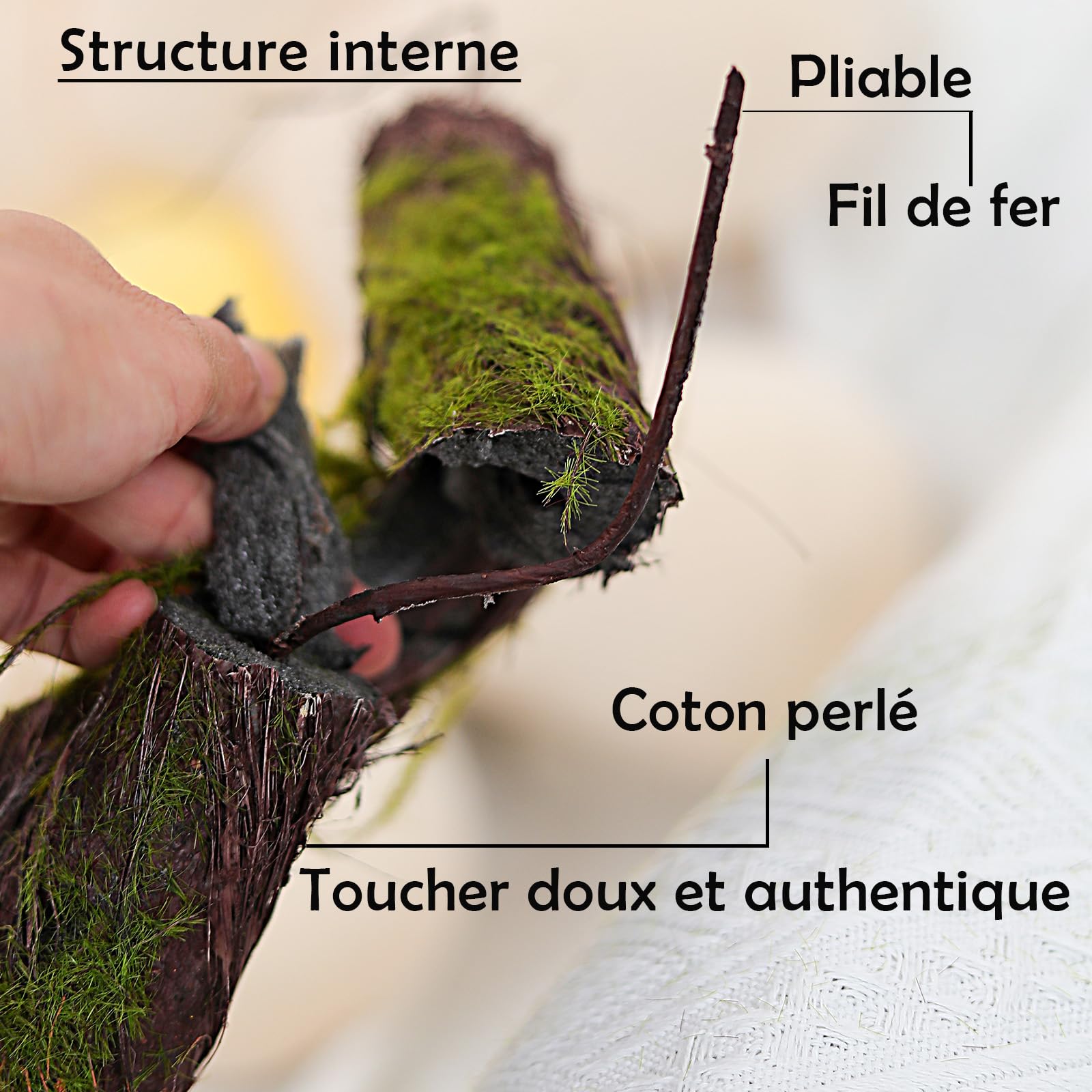 190cm/74.8inch Lin Soie Gros Tronc d'arbre Artificiel Pliable Faux Branches d'arbre Vigne Guirlande Plantes de Raisin Vert Rattan pour 3D Mur Suspendu Jardin extérieur Maison Halloween décoration
