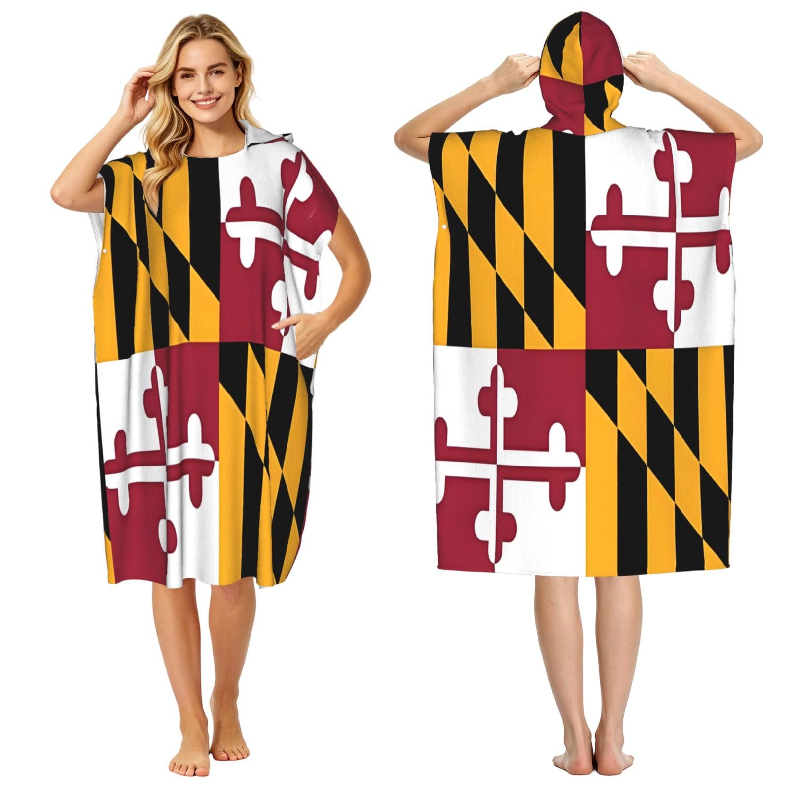 DTHKJNLSF Flag Of Maryland Adult Hooded Beach Poncho Towel