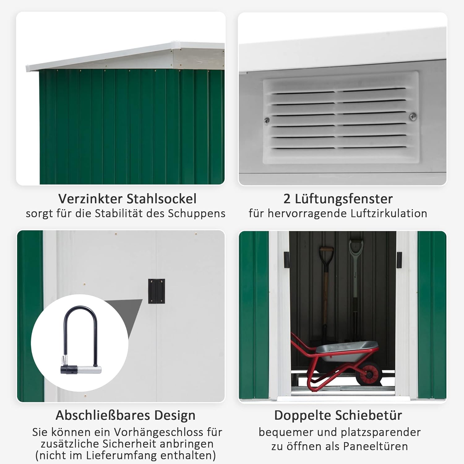 Outsunny Verzinkter Stahl Gerätehaus 6,3m³ 280x130x172cm Geräteschuppen mit Pultdach Schiebetür wetterfest Gartenhaus Outdoor Garten Schuppen Schrank für Hinterhof Außenbereich... – Bild 4