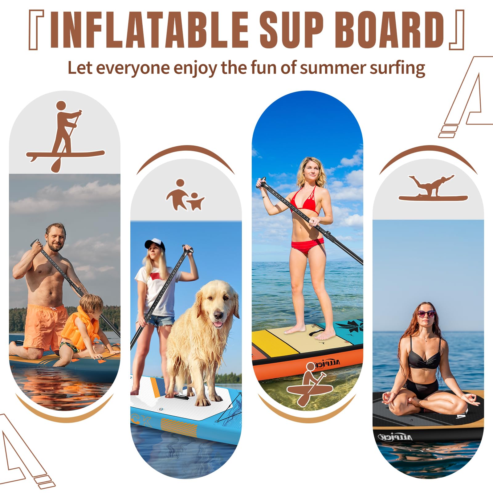 ALLPICK Stand Up Paddling Board Aufblasbar, SUP Board Set, 200kg | Universal Kamerahalterung, Komplettes Zubehör, Verstellbares Paddel, Anfänger, Fortgeschrittene
