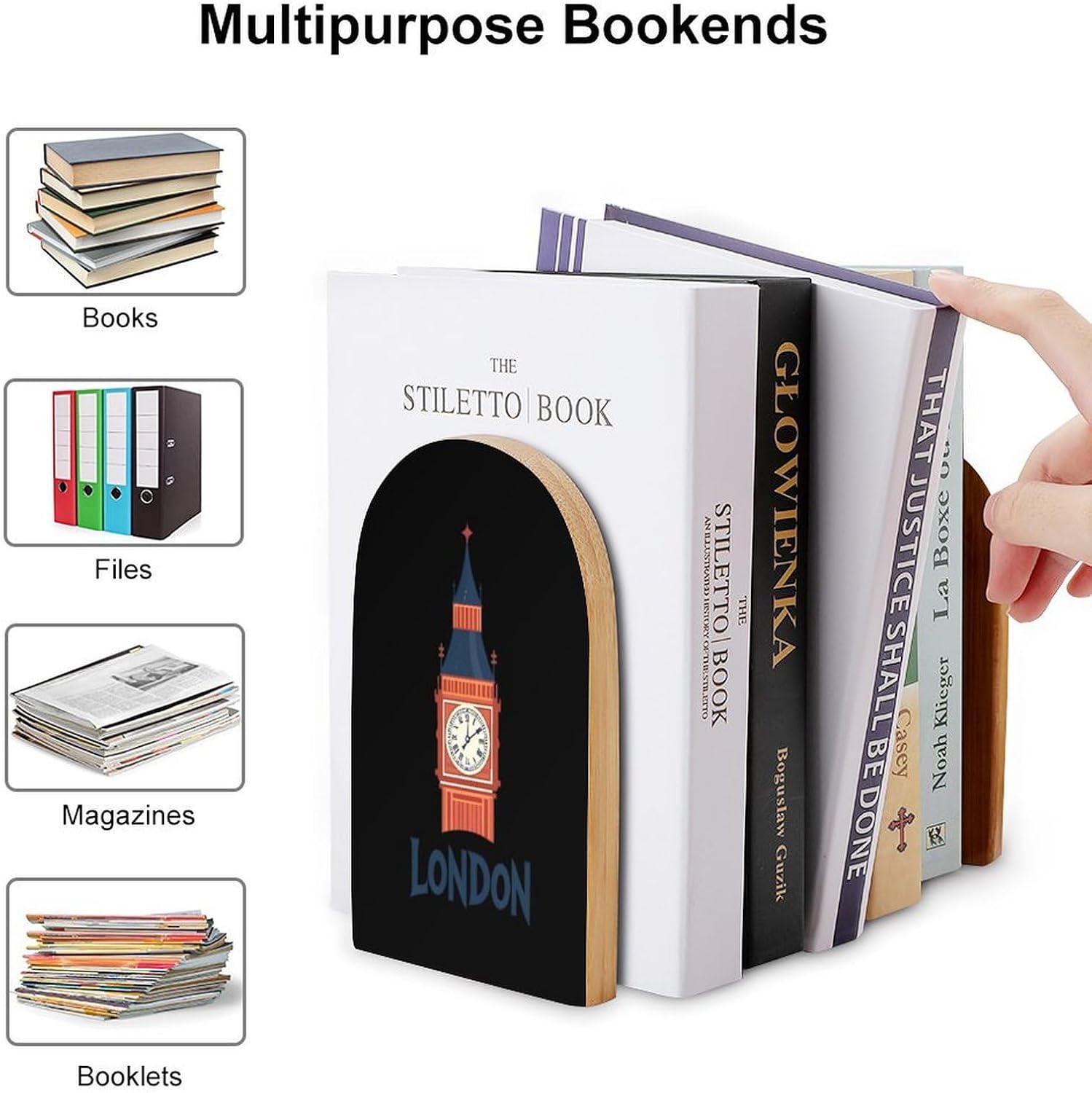 Ben Ben London Cute Wood Book Ends Decorative Bookends 1 Pair Non-Skid for Shelves Home Office 7 X 5 Inch