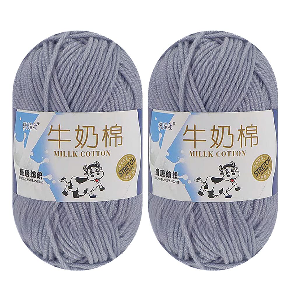 Milk Cotton Yarn for Crocheting, 2 x 50g Milk Cotton Yarn 5 Ply Chunky Knitting Yarn Solid Color Soft Comfortable Crochet Yarn for Hand Knitting Baby Socks Hats Dolls