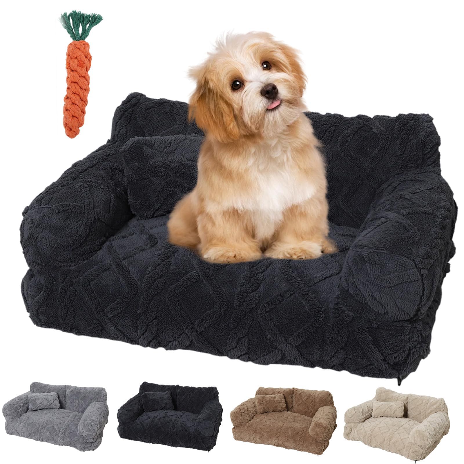 Pnedeodm Plush Calming Pet Sofa Bed, Calming Pet Sofa with Washable Removable Cover, Anti-Anxiety Plush Dog Couch with Raised Rim & Non-slip Bottom, Soft Cat Sofa for Small Medium Pets (Black, XL)