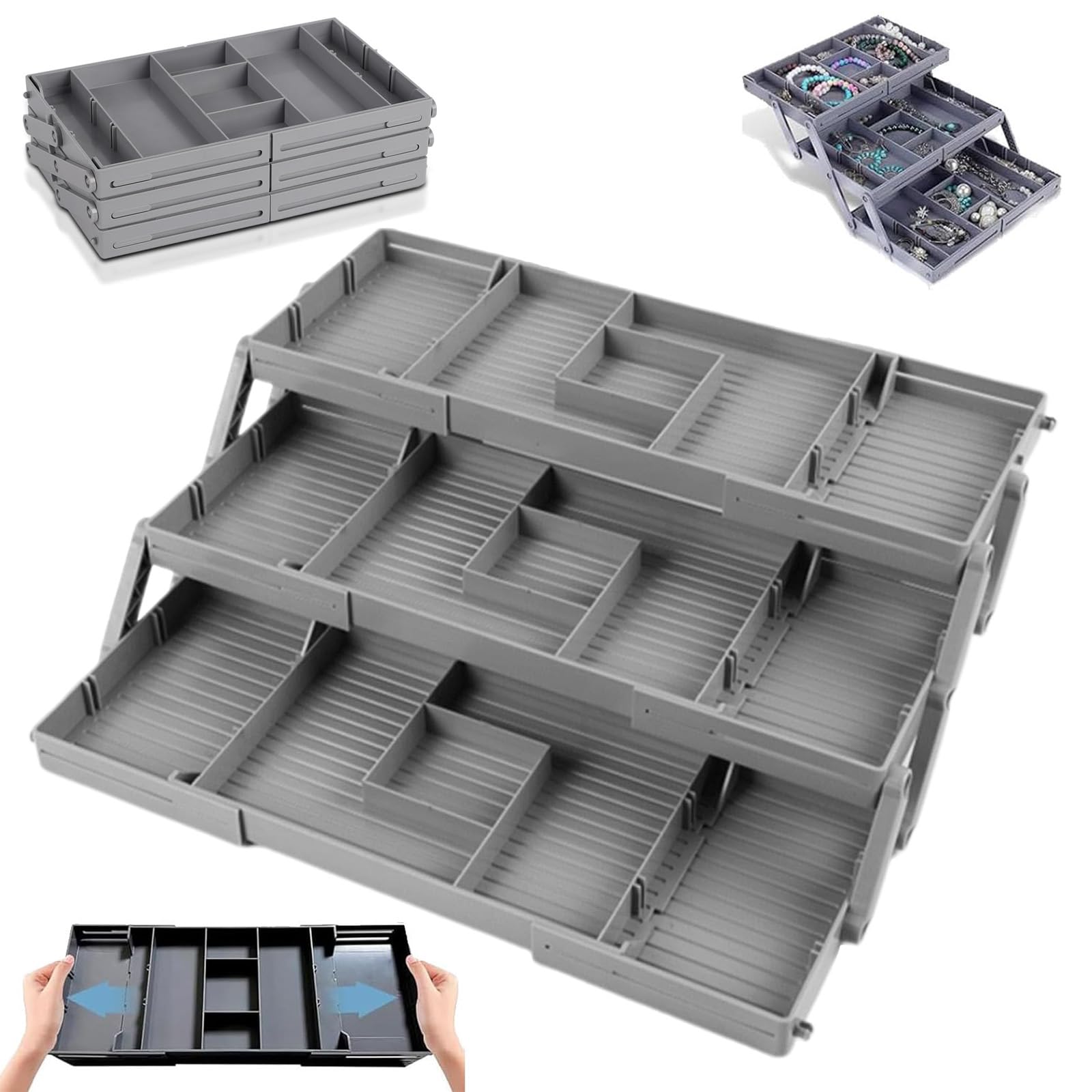 Multilevel Smart Drawer Organizer, Multi Level Expandable Drawer Organizer, for Office, Kitchen, Desk, Makeup, Jewelry and Cutlery (3layer)