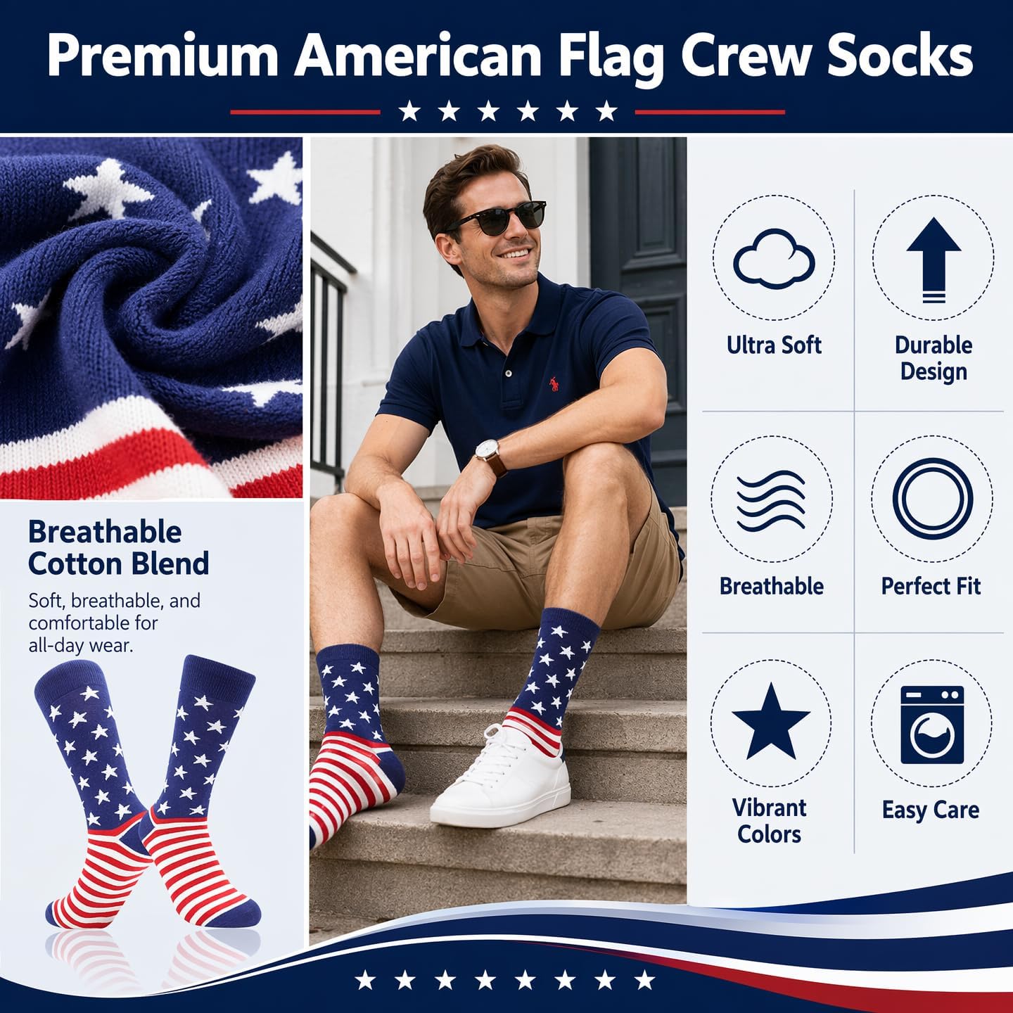 BISOUSOX American Flag Socks, Funny Patriotic Novelty USA Socks for Wedding Groomsmen Business Casual 4th of July