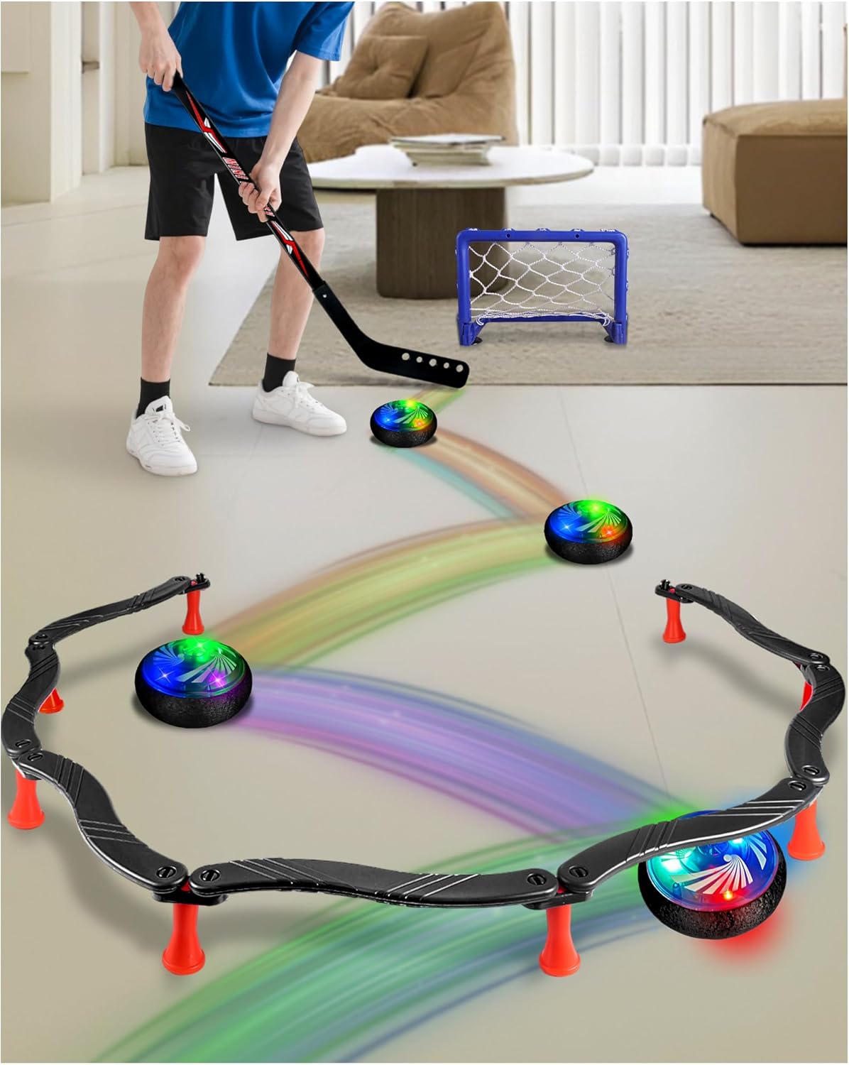 Hockey Stick Handling Trainer – Adjustable Hockey Training Equipment Set with Hover Soccer Ball, Mini Goal & Sticks – Improve Skills & Coordination for Kids & Teens