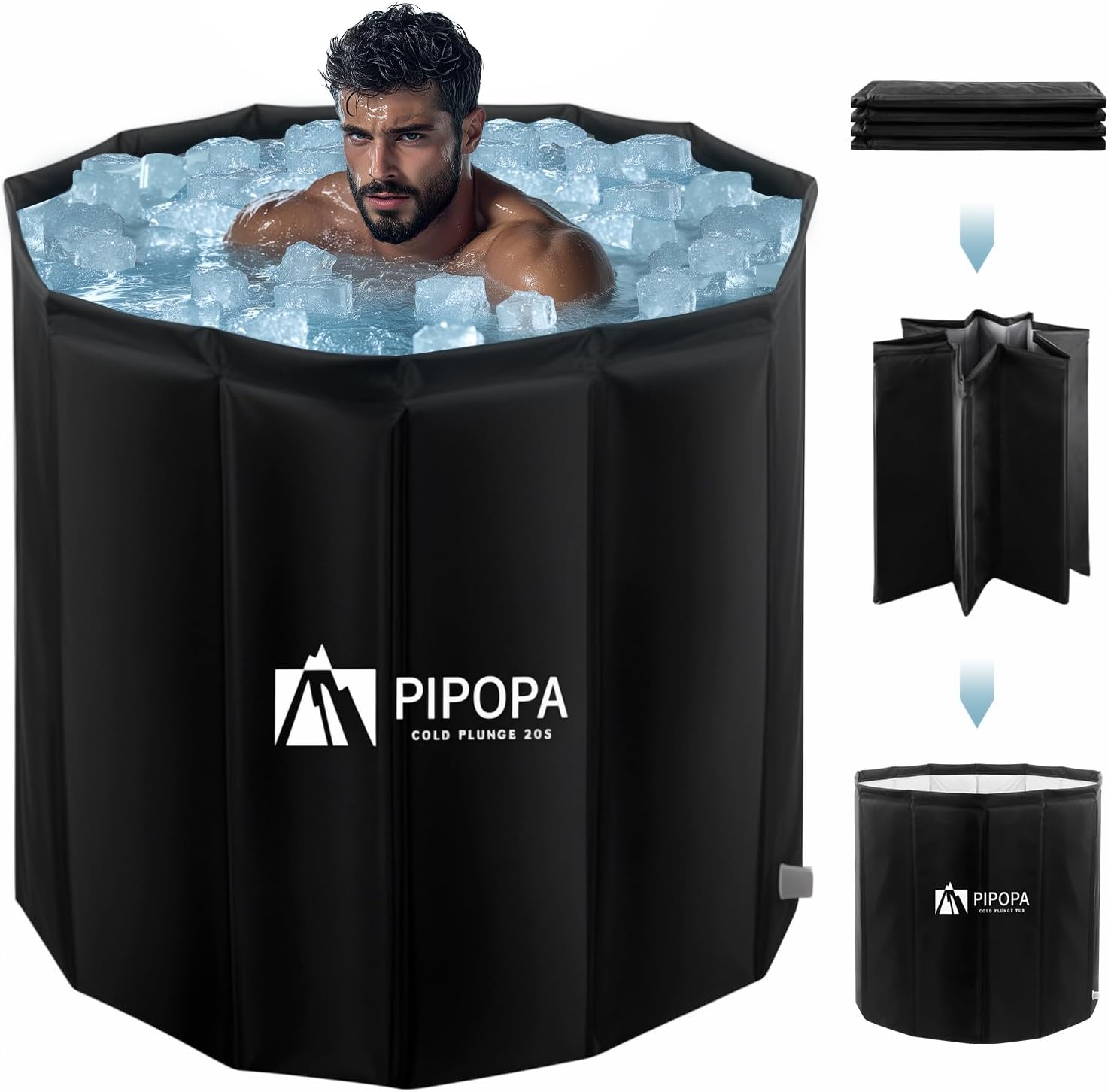 PIPOPA Foldable Hot/Ice Bath Tub for Athletes | Ready to Use | XL Cold Plunge Tub for Recovery | Long-Lasting Insulation | Outdoor, Indoor, Portable - 27 * 31 Inches