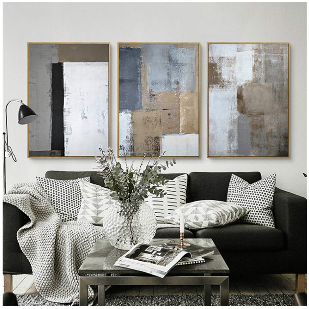 HSFFBHFBH Canvas Wall Nordic White Black Grey Picture Modern Poster Hand Painted Canvas Painting Wall Art for Living Room Decor 60x90cm No Frame